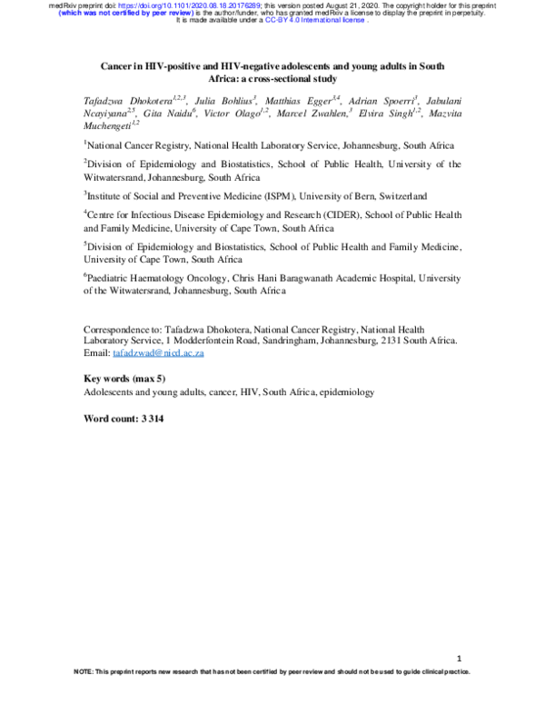 (PDF) Cancer in HIV-positive and HIV-negative adolescents and young ...