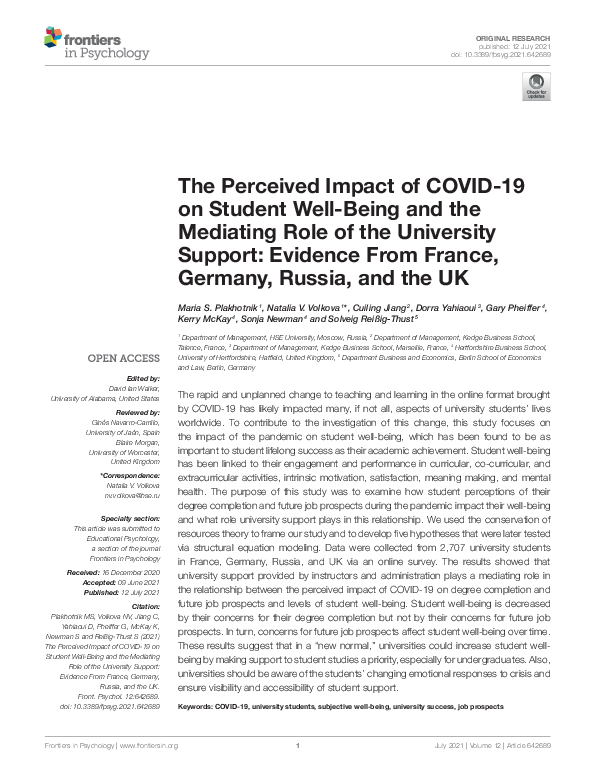 (PDF) The Perceived Impact of COVID-19 on Student Well-Being and the ...