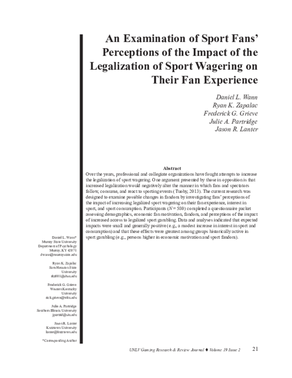 (PDF) An Examination of Sport Fans' Perceptions of the Impact of the ...