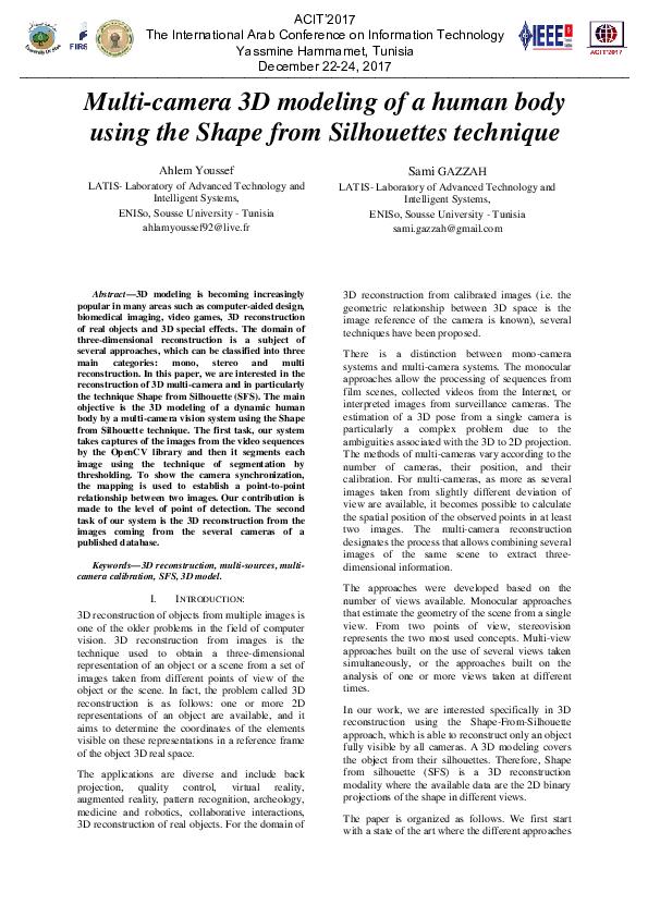 (PDF) Multi-camera 3 D modeling of a human body using the Shape from ...