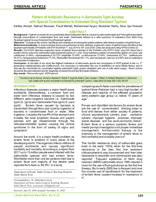 (PDF) Pattern of Antibiotic Resistance in Salmonella Typhi Isolates ...