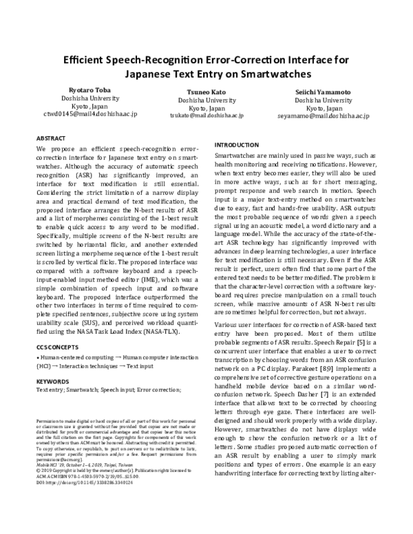 (PDF) Efficient Speech-Recognition Error-Correction Interface for ...