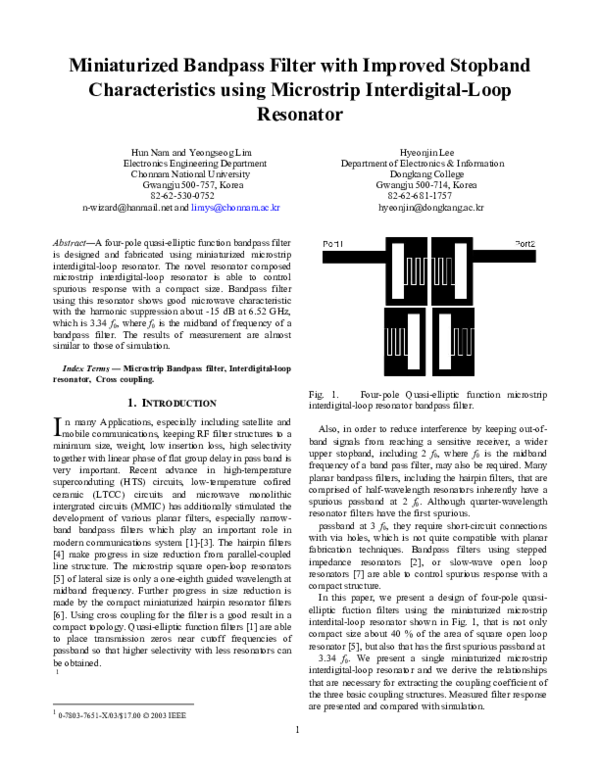 (PDF) Miniaturized bandpass filter with improved stopband ...
