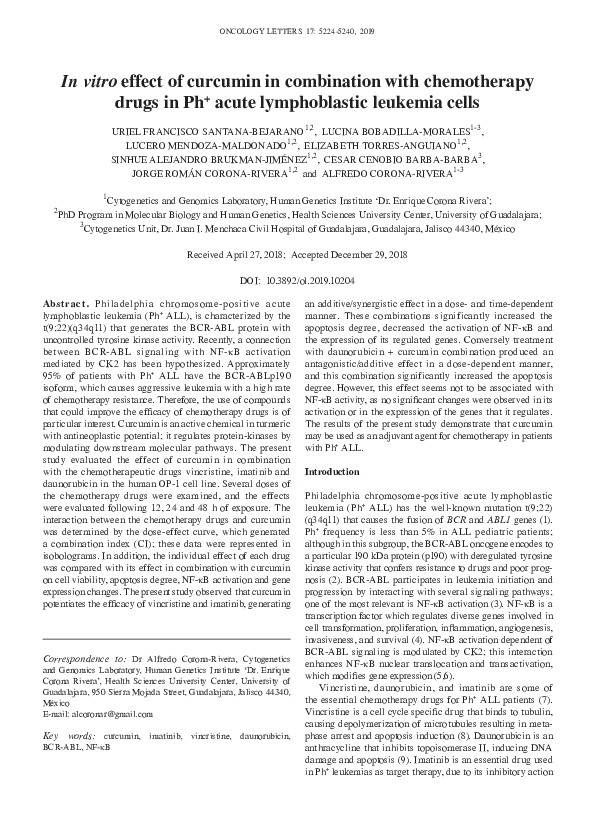 (PDF) In vitro effect of curcumin in combination with chemotherapy ...