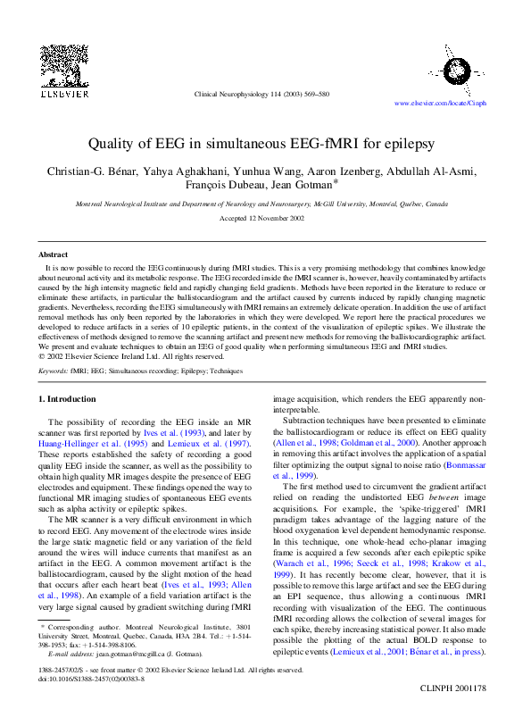 (PDF) Quality of EEG in simultaneous EEG-fMRI for epilepsy