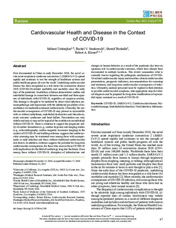(PDF) Cardiovascular Health and Disease in the Context of COVID-19