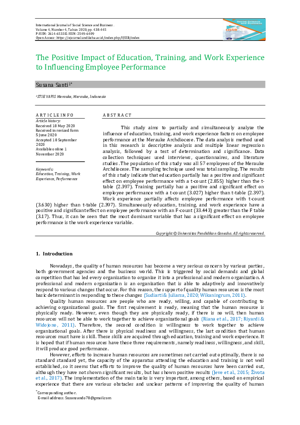 (PDF) The Positive Impact of Education, Training, and Work Experience ...