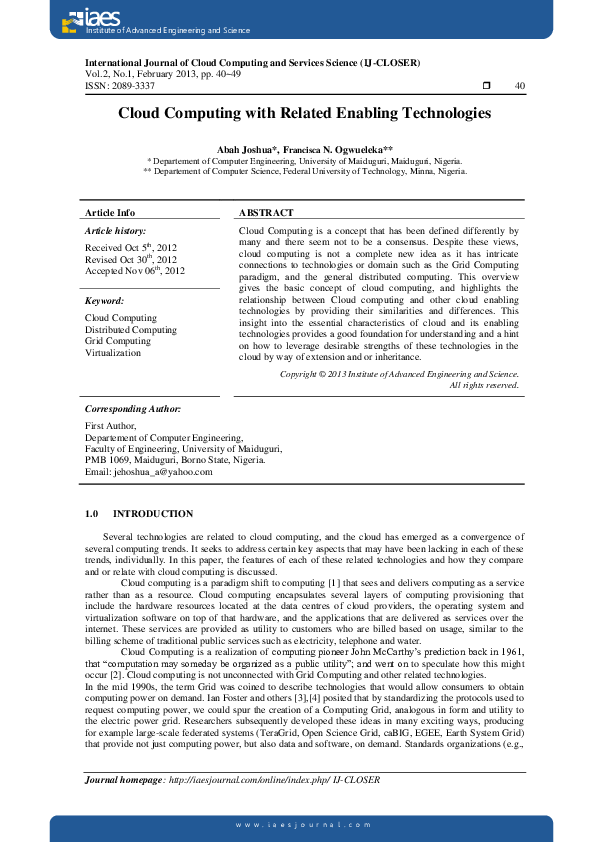 (PDF) Cloud Computing with Related Enabling Technologies