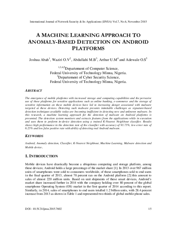 (PDF) A Machine Learning Approach to Anomaly-Based Detection on Android ...