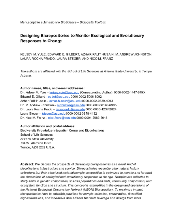 (PDF) Designing Biorepositories to Monitor Ecological and Evolutionary ...
