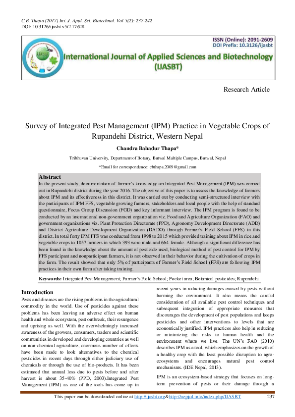 (PDF) Survey of Integrated Pest Management (IPM) Practice in Vegetable ...