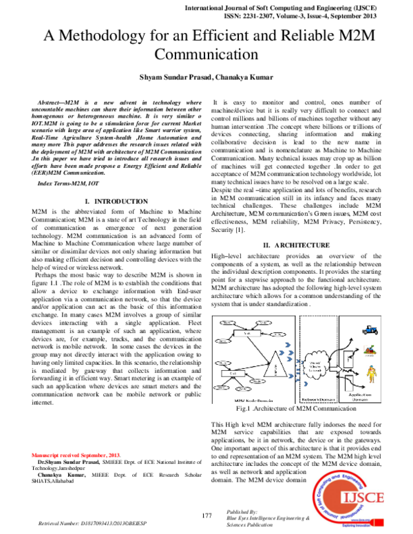 (PDF) A Methodology for an Efficient and Reliable M2M Communication