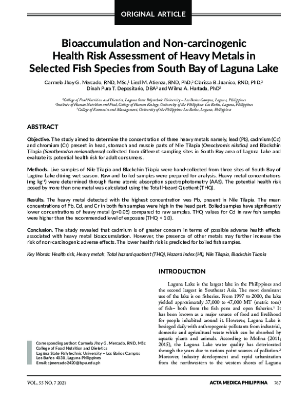 (PDF) Bioaccumulation and Non-Carcinogenic Health Risk Assessment of ...