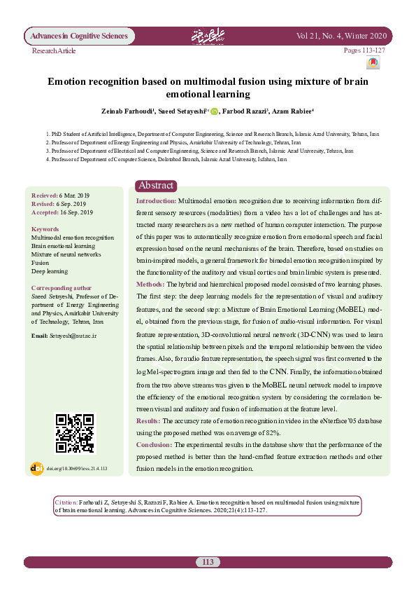 (PDF) Emotion recognition based on multimodal fusion using mixture of ...
