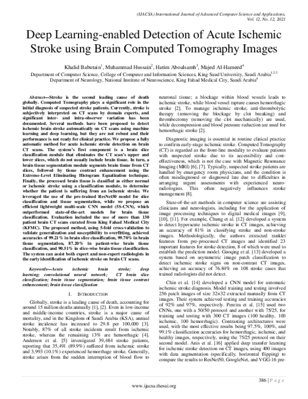 (PDF) Deep Learning-enabled Detection of Acute Ischemic Stroke using ...