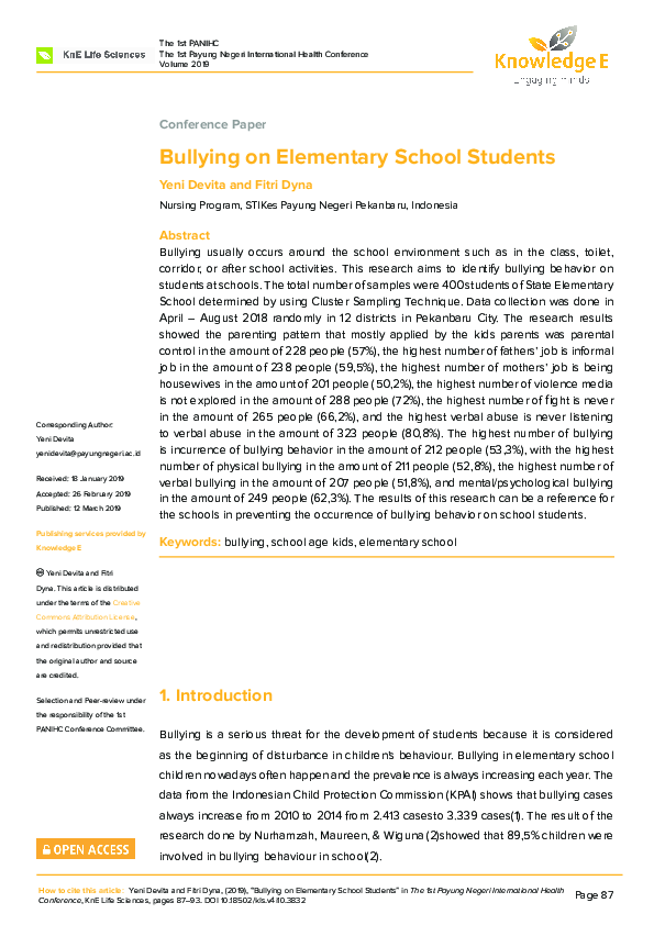(PDF) Bullying on Elementary School Students
