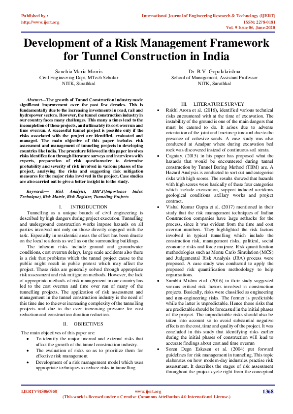 (PDF) Development of a Risk Management Framework for Tunnel ...