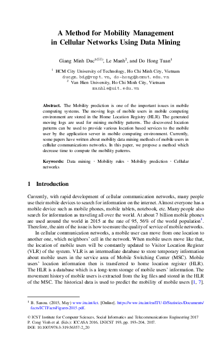 (PDF) A Method for Mobility Management in Cellular Networks Using Data ...