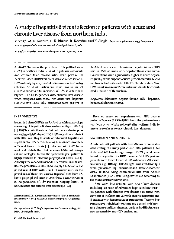 (PDF) A study of hepatitis δ virus infection in patients with acute and ...