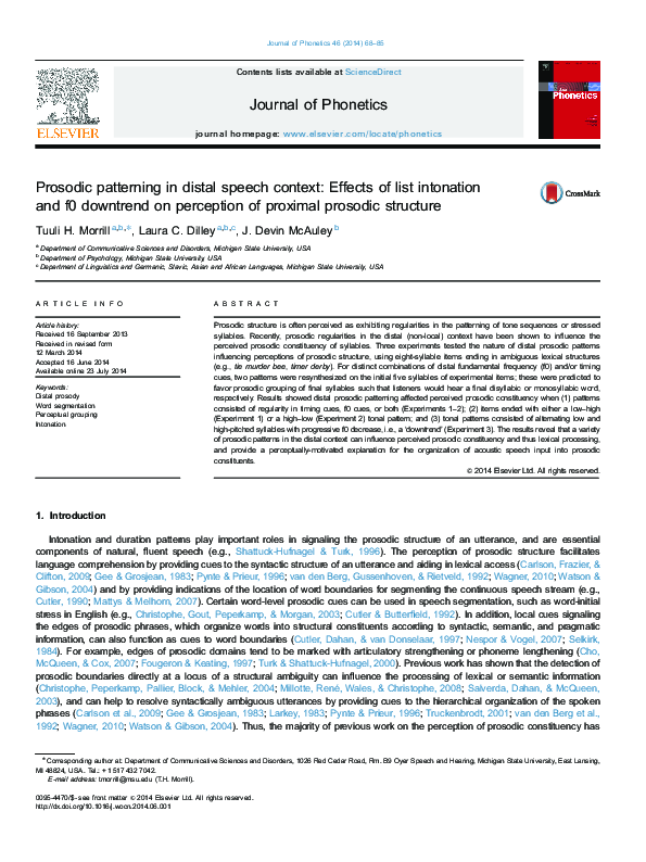 (PDF) Prosodic patterning in distal speech context: Effects of list ...