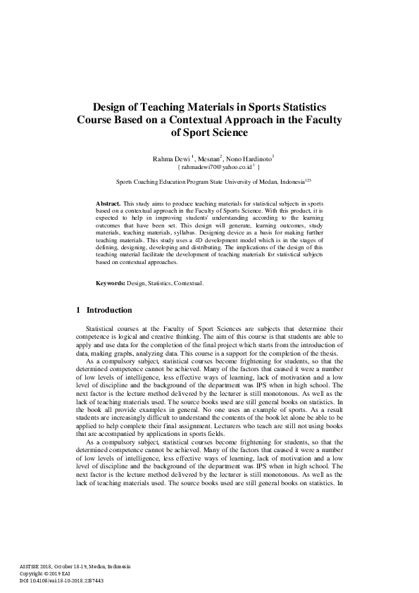 (PDF) Design of Teaching Materials in Sports Statistics Course Based on ...