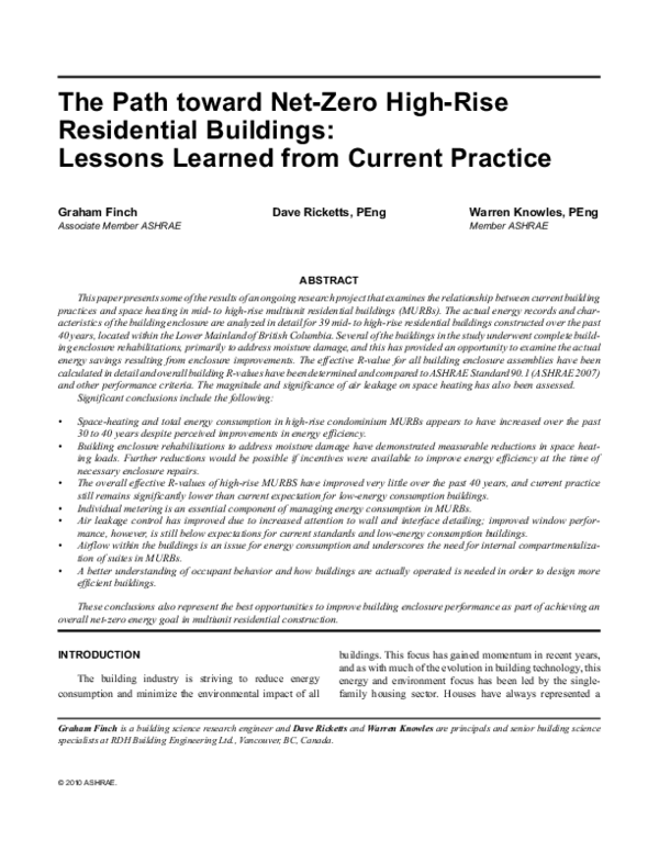 (PDF) The Path toward NetZero High-Rise Residential Buildings : Lessons ...