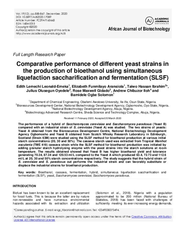 Bioethanol Yeast And Enzyme Strains For Sscf Commercially Available (PDF) Comparative performance of different yeast strains in the
