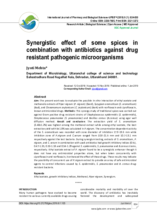 (PDF) Synergistic effect of some spices in combination with antibiotics ...