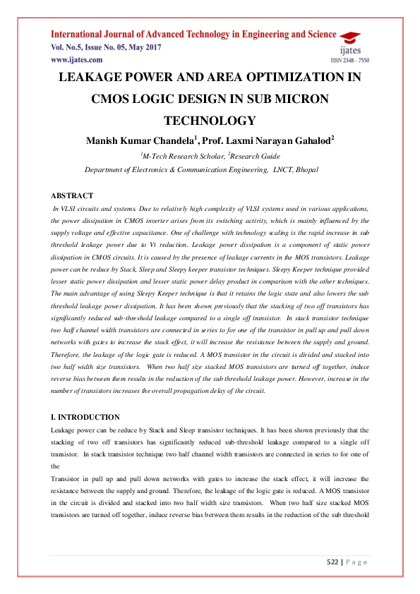 (PDF) Leakage Power and Area Optimization in Cmos Logic Design in Sub ...