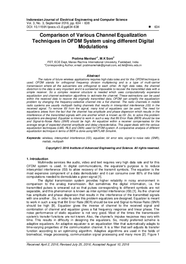 (PDF) Comparison of various channel equalization techniques in OFDM ...