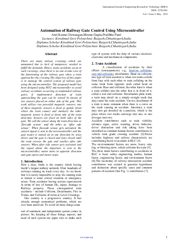 (PDF) Automation of Railway Gate Control Using Microcontroller Atul