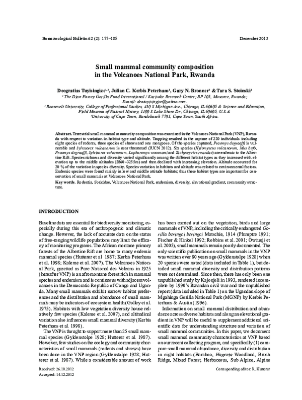 (PDF) Small mammal community composition in the Volcanoes National Park ...