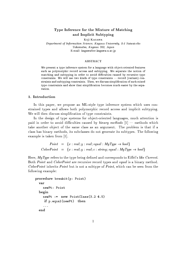 (PDF) Type Inference for the Mixture of Matching and Implicit Subtyping