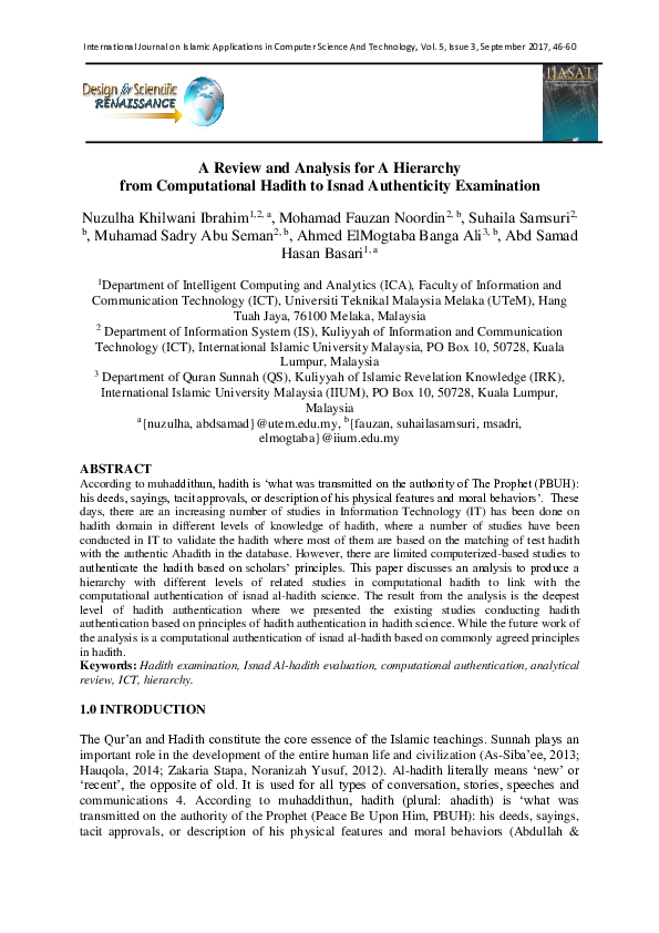 (PDF) A Review and Analysis for A Hierarchy from Computational Hadith ...