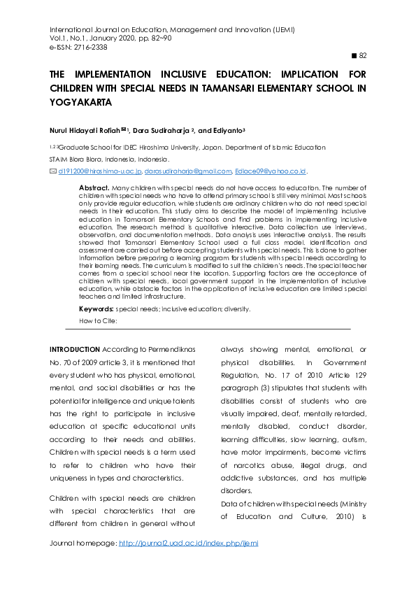 (PDF) The Implementation Inclusive Education: Implication for Children ...