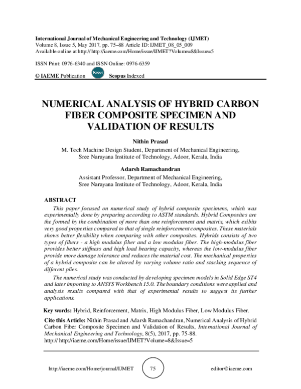 (PDF) Numerical Analysis of Hybrid Carbon Fiber Composite Specimen and ...