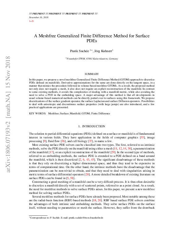 (PDF) A meshfree generalized finite difference method for surface PDEs
