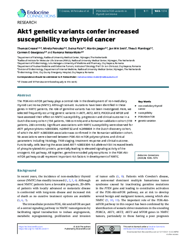 (PDF) Akt1 genetic variants confer increased susceptibility to thyroid ...