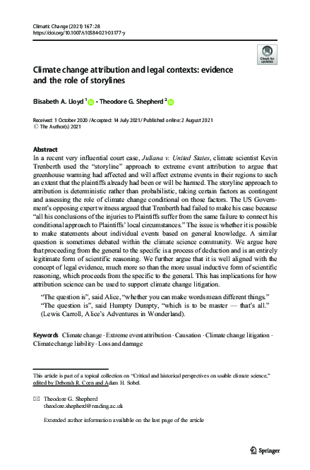 (PDF) Climate change attribution and legal contexts: evidence and the ...