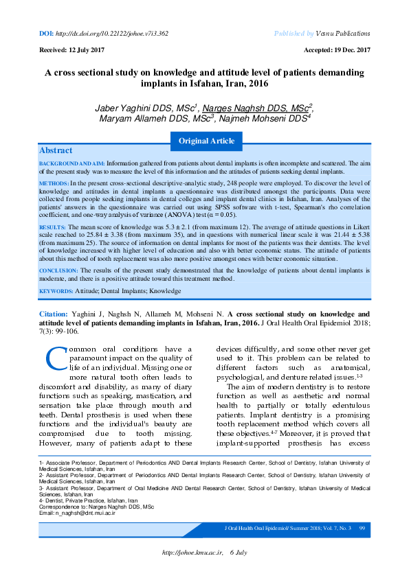 (PDF) A cross sectional study on knowledge and attitude level of ...