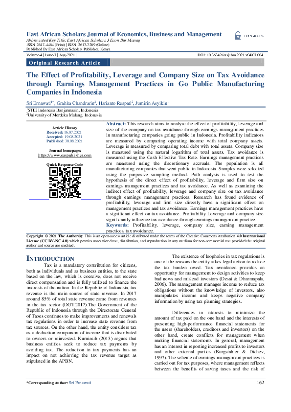 (PDF) The Effect of Profitability, Leverage and Company Size on Tax ...
