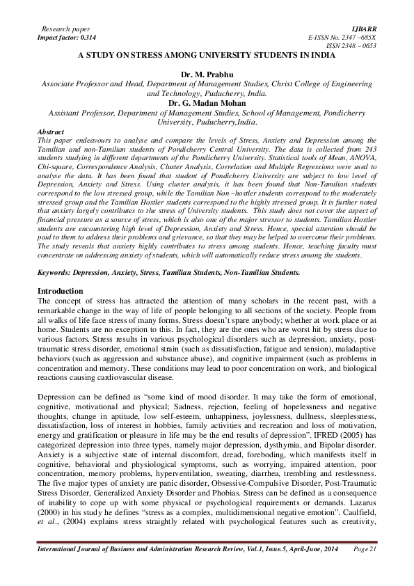 (PDF) A STUDY ON STRESS AMONG UNIVERSITY STUDENTS IN INDIA