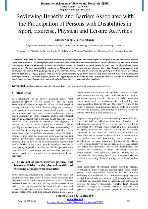 (PDF) Reviewing Benefits and Barriers Associated with the Participation ...