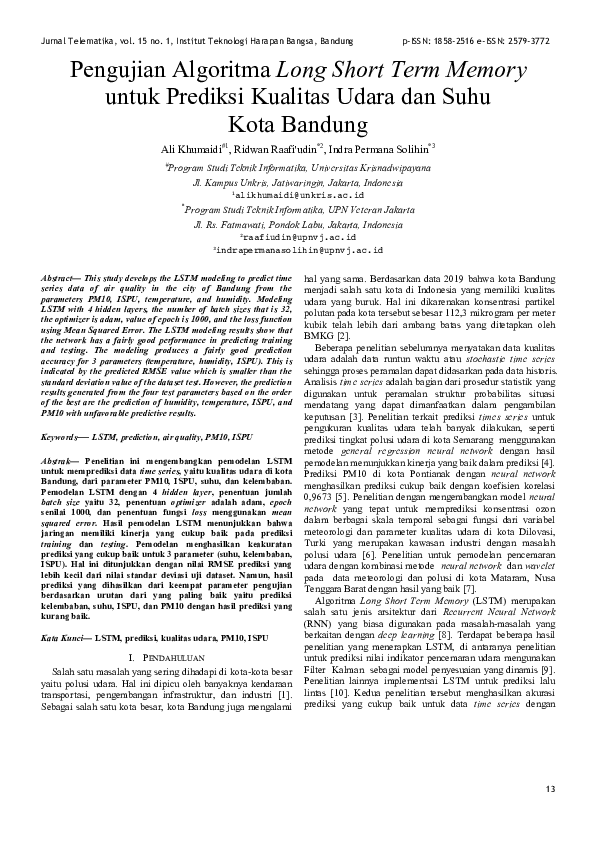(PDF) Pengujian Algoritma Long Short Term Memory untuk Prediksi ...