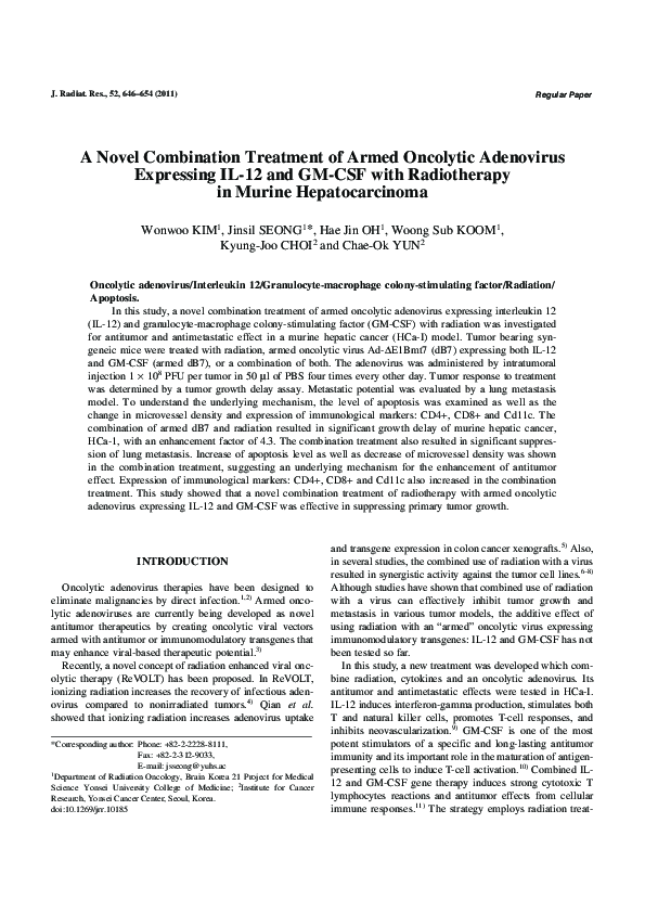 (PDF) A Novel Combination Treatment of Armed Oncolytic Adenovirus ...