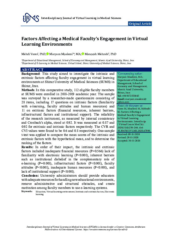 (PDF) Factors Affecting a Medical Faculty's Engagement in Virtual ...