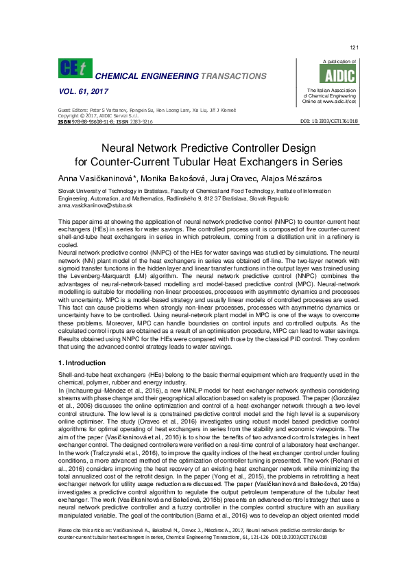 (PDF) Neural network predictive controller design for counter-current ...