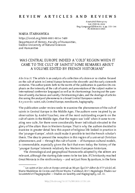 Was Central Europe Indeed a ‘Cold’ Region when It Came to the Cult of Saints? Some Remarks about a Volume Edited by French Historians