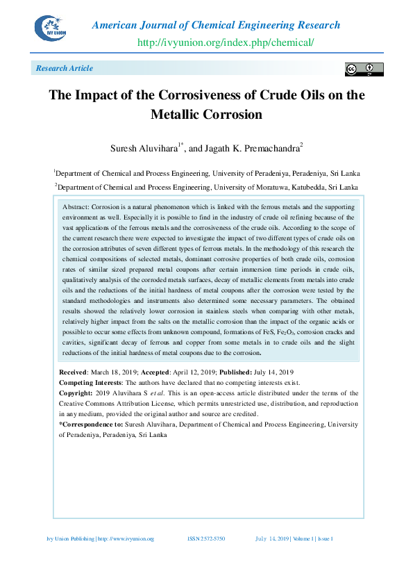 (PDF) The Impact of the Corrosiveness of Crude Oils on the Metallic ...
