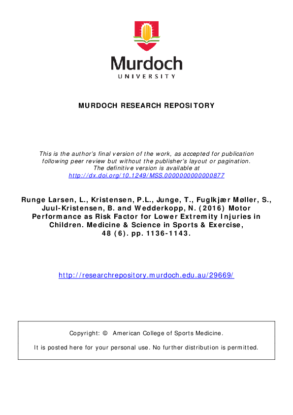 (PDF) Motor Performance as Risk Factor for Lower Extremity Injuries in ...